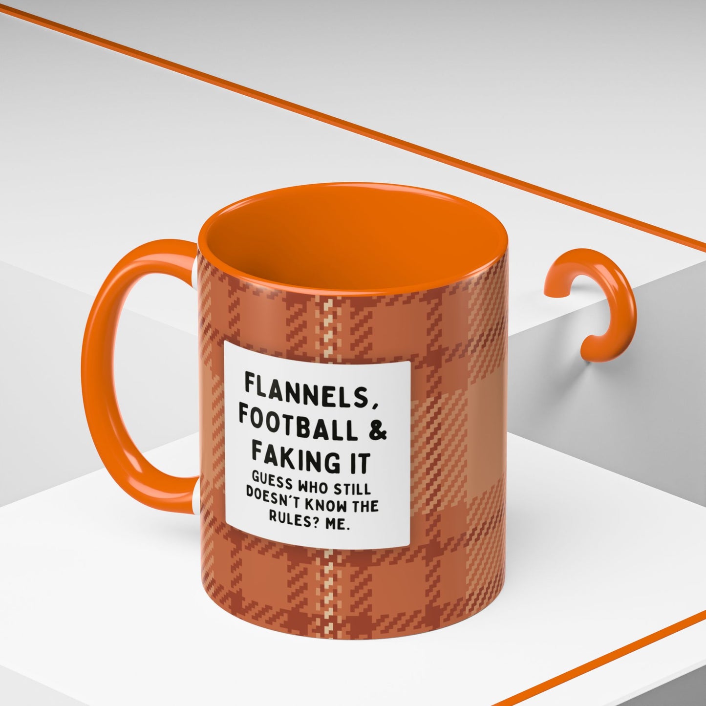 Flannels Football & Faking It Mug, Funny Fall Coffee Cup, Sarcastic Football Gift, Game Day Mug, Autumn Plaid Coffee Mug