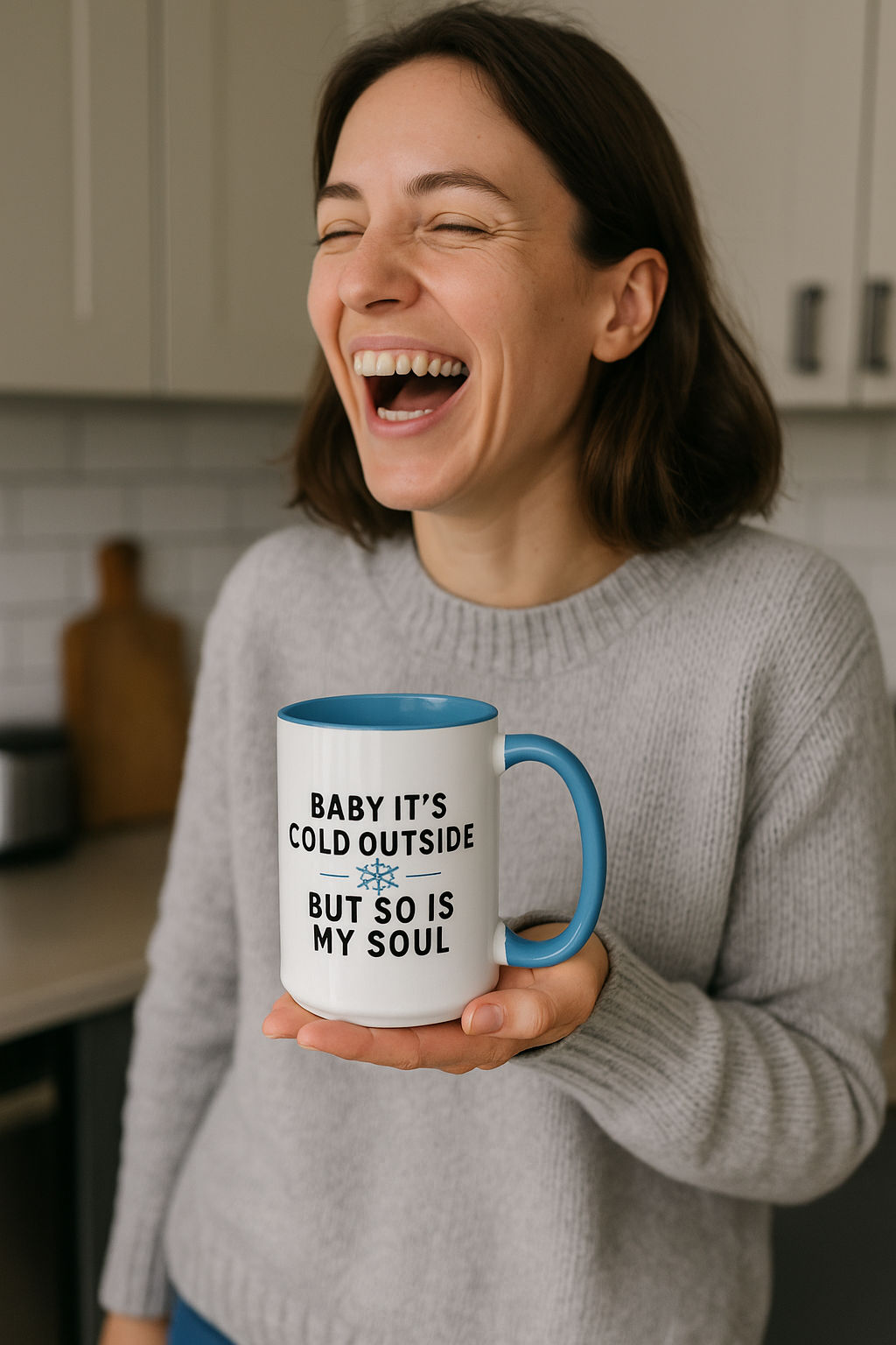 Baby It’s Cold Outside, But So Is My Soul” Funny Winter Mug | Sarcastic Coffee Cup | Blue 11oz Ceramic Gift