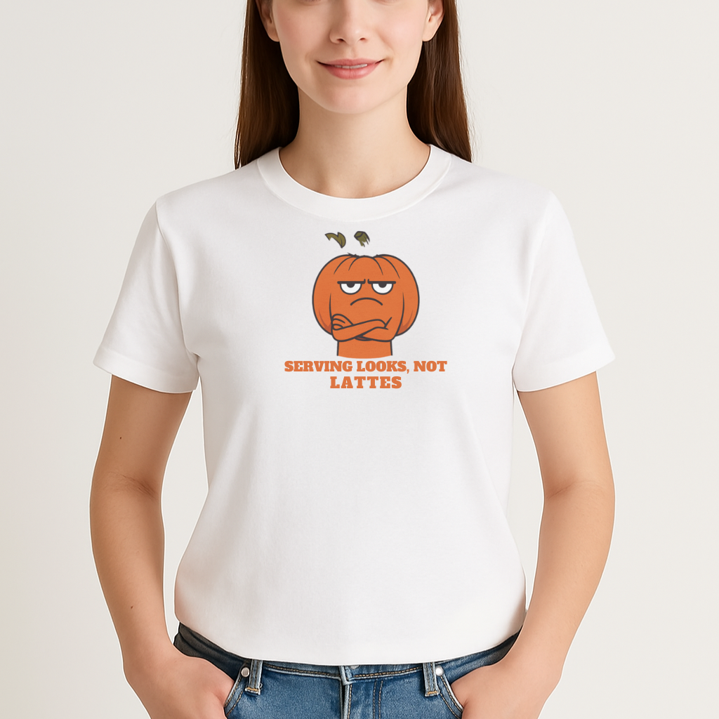 Serving Looks, Not Lattes T-shirt, Unisex Graphic Tee, Fall Festival Apparel, Funny Pumpkin Shirt