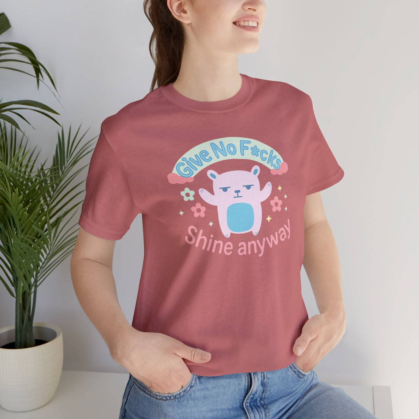 Give No F*cks Shine Anyway Funny Pastel Bear Shirt Cute Sarcastic Tee Mental Health Humor Gift for Her Introvert Shirt Lit Mug Co