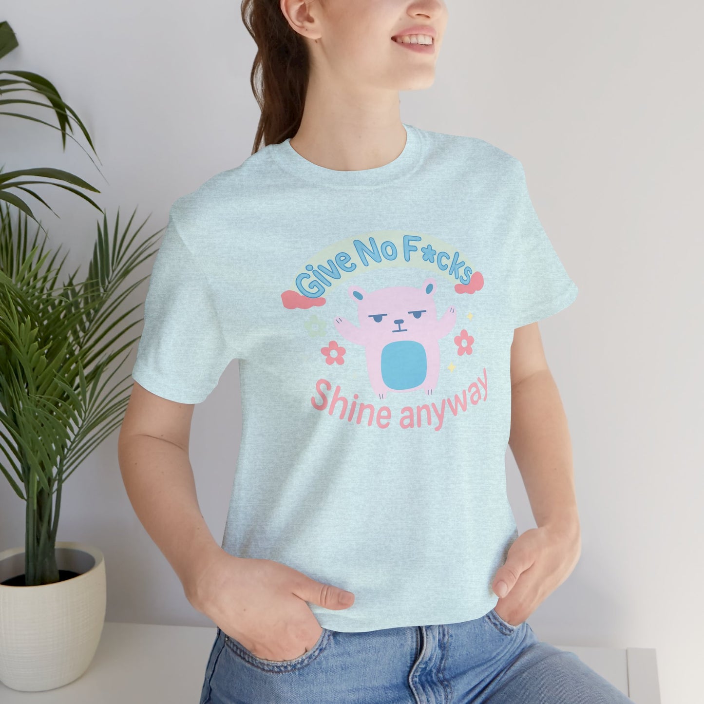Give No F*cks Shine Anyway Funny Pastel Bear Shirt Cute Sarcastic Tee Mental Health Humor Gift for Her Introvert Shirt Lit Mug Co