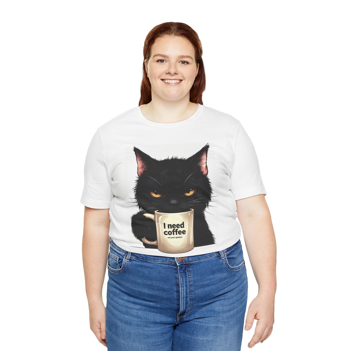 I Need Coffee Not Your Opinions Funny Black Cat TShirt Sarcastic Coffee Lover Tee Grumpy Cat Shirt Unisex Bella+Canvas 3001