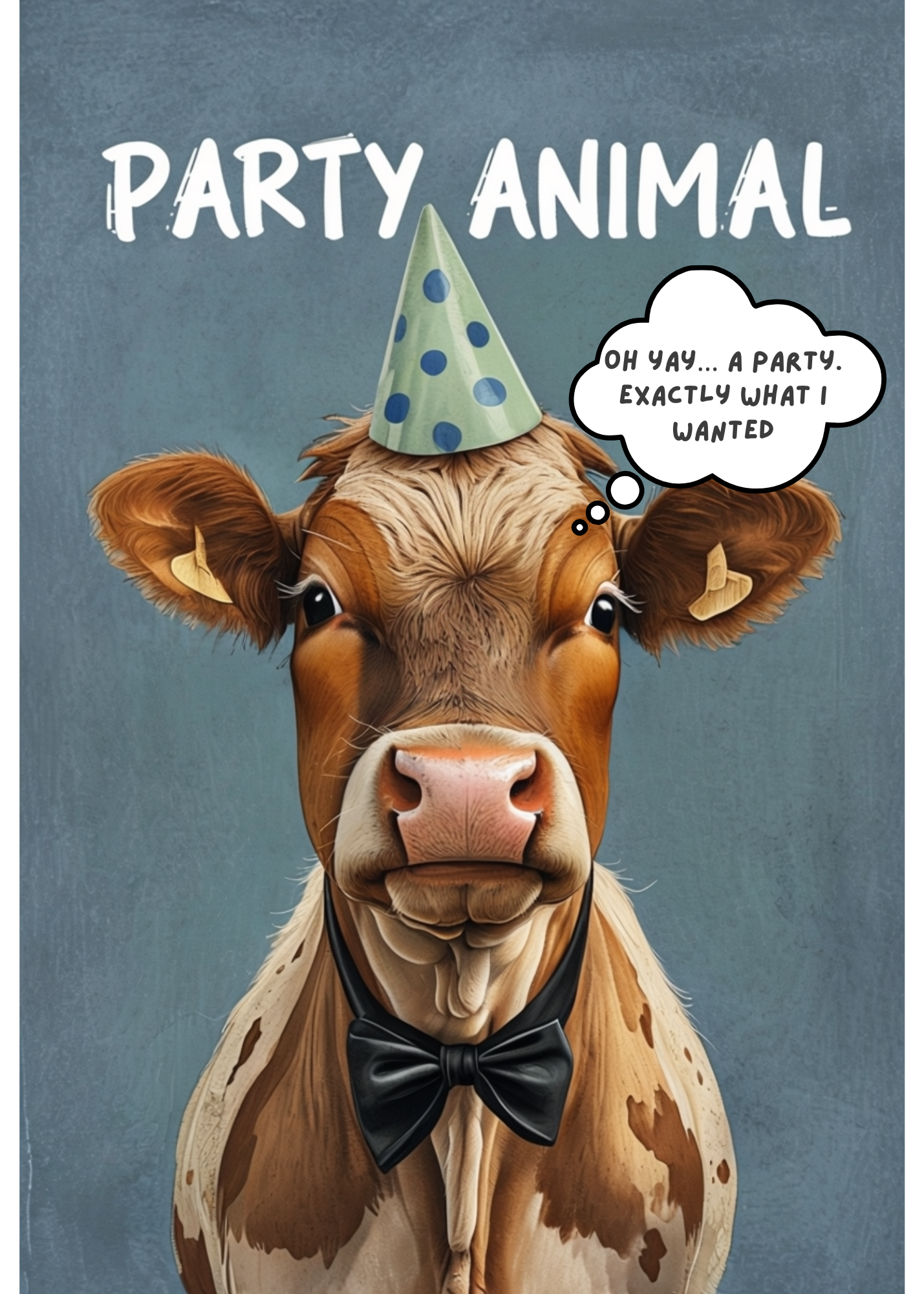 Custom Flat Cow Birthday Card | Minimal Funny Farm Animal Humor | Party Lovers Printable Download | Unique & Quirky Greeting Card Template