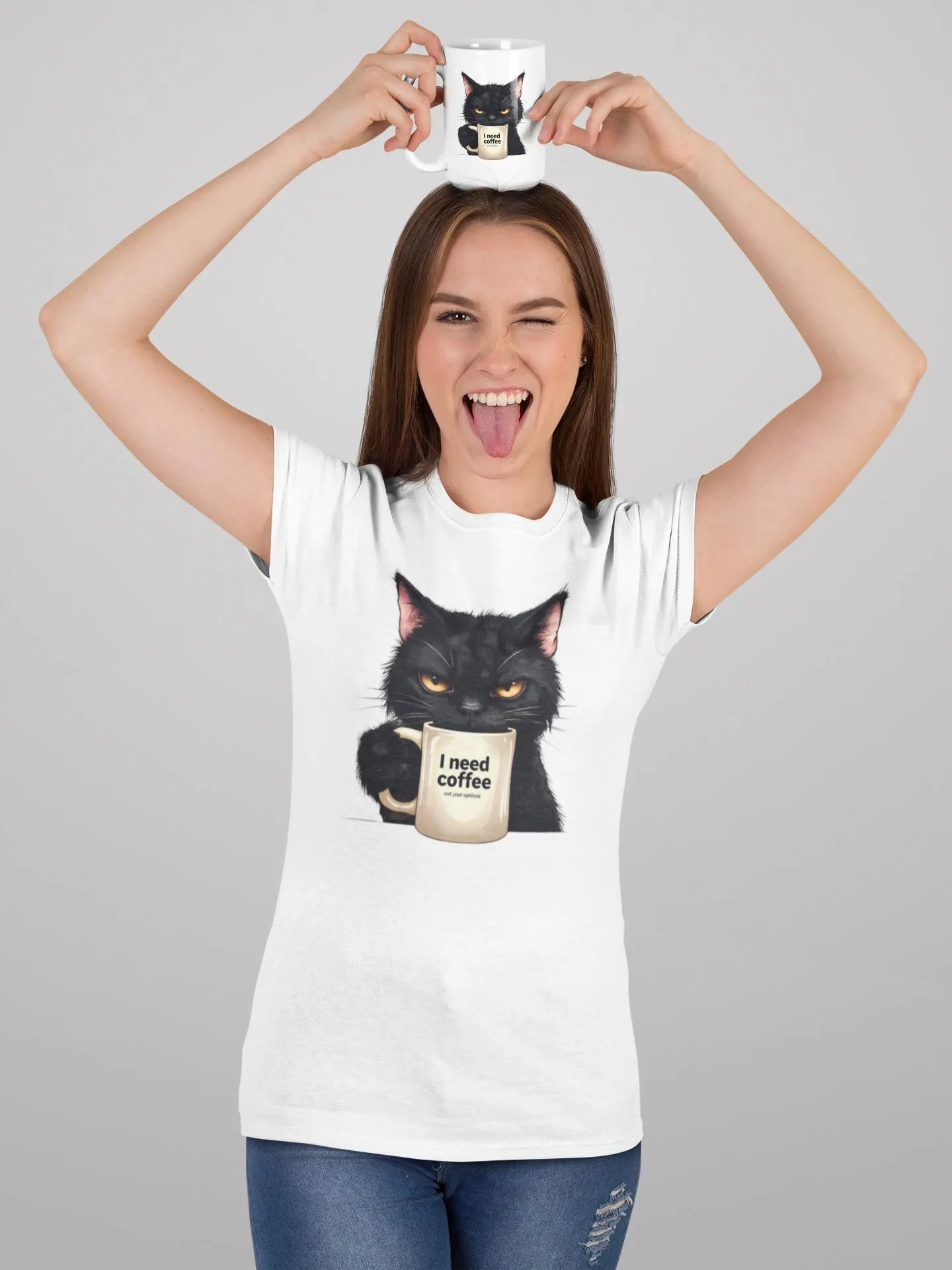 I Need Coffee Not Your Opinions Funny Black Cat TShirt Sarcastic Coffee Lover Tee Grumpy Cat Shirt Unisex Bella+Canvas 3001
