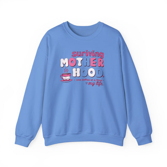 Surviving Motherhood Sweatshirt | Funny Mom Coffee Crewneck | Sarcastic Mother’s Day Gift