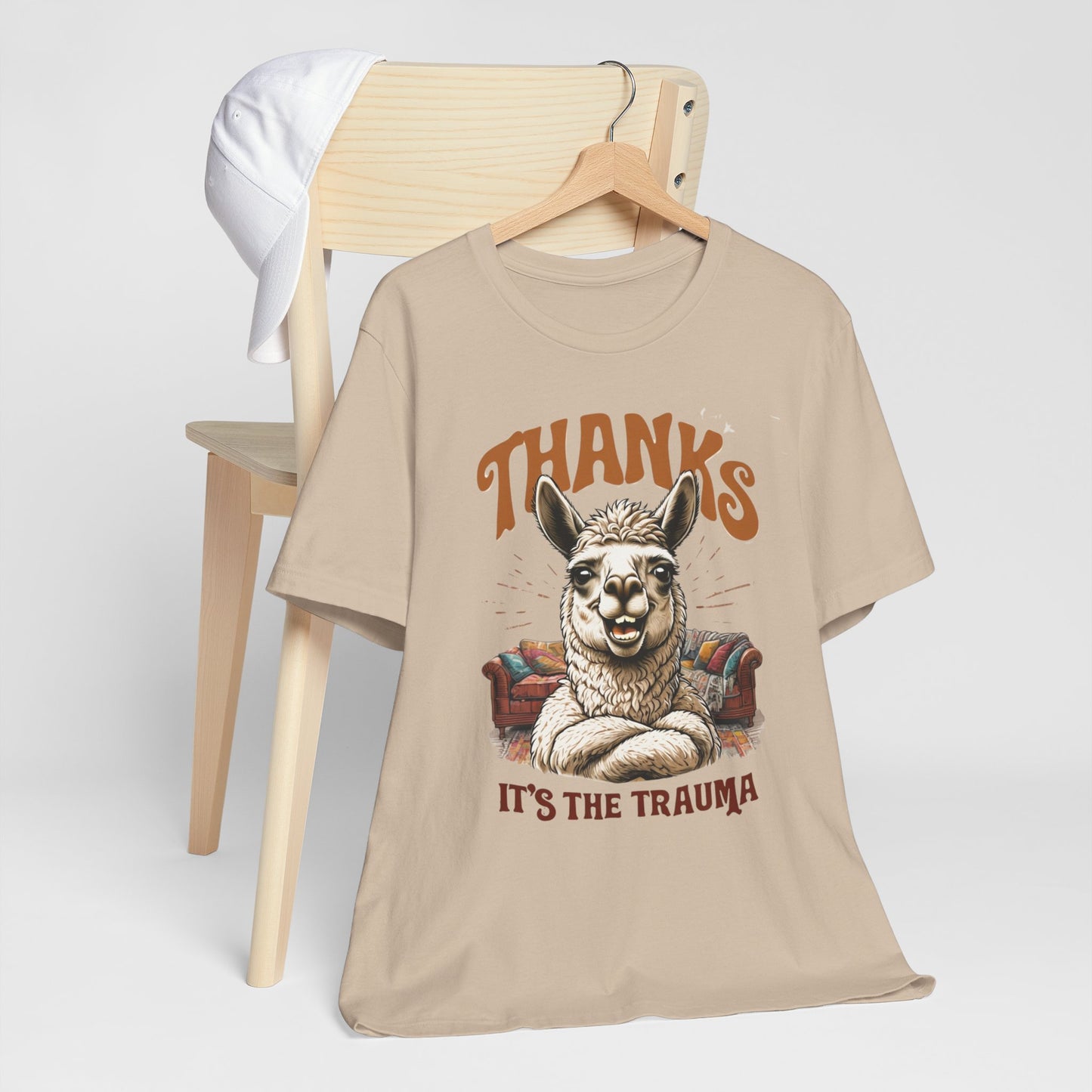 Thanks Its the Trauma Llama T-Shirt  Funny Therapy Humor Tee  Sarcastic Mental Health Gift  Unisex Bella+Canvas 3001  Gift for Overthinkers