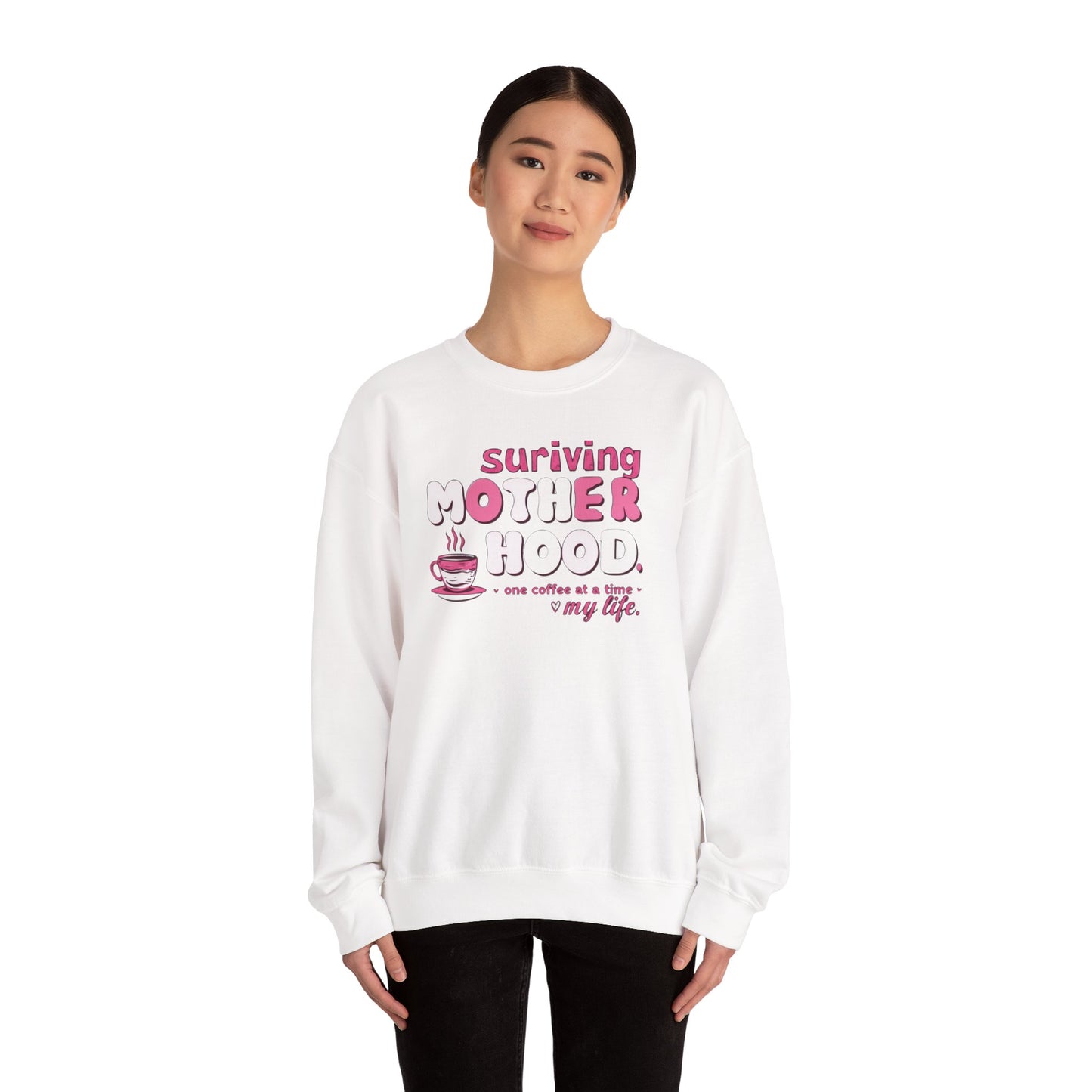 Surviving Motherhood Sweatshirt | Funny Mom Coffee Crewneck | Sarcastic Mother’s Day Gift