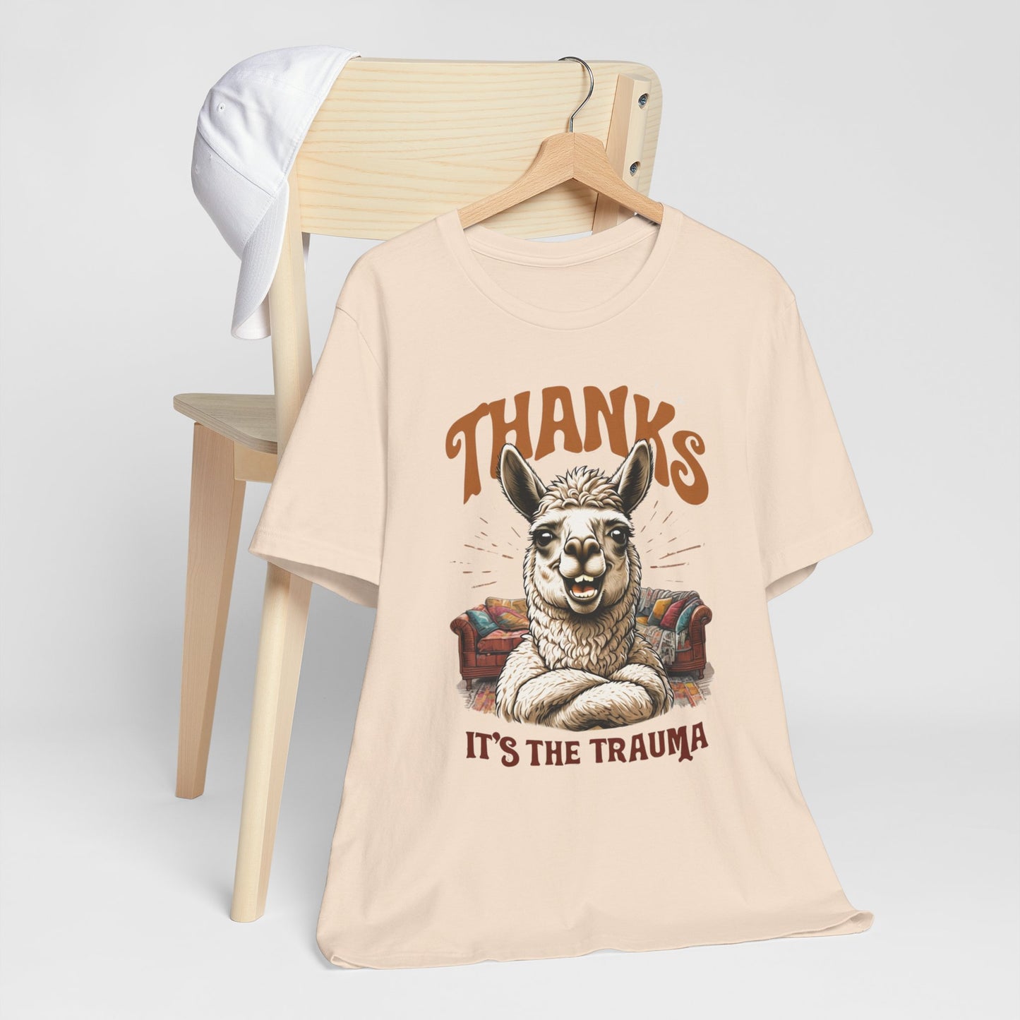 Thanks Its the Trauma Llama T-Shirt  Funny Therapy Humor Tee  Sarcastic Mental Health Gift  Unisex Bella+Canvas 3001  Gift for Overthinkers