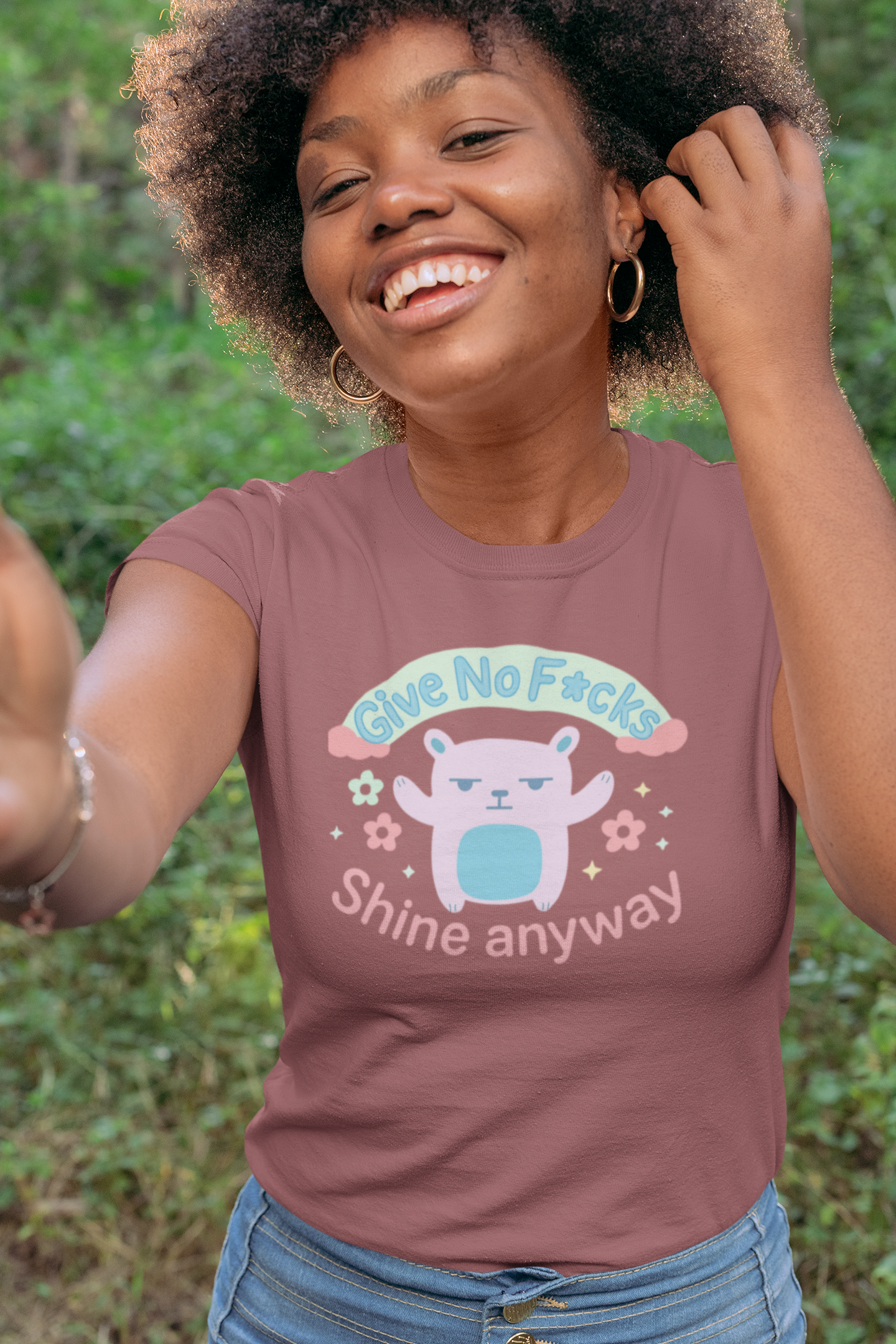 Give No F*cks Shine Anyway Funny Pastel Bear Shirt Cute Sarcastic Tee Mental Health Humor Gift for Her Introvert Shirt Lit Mug Co