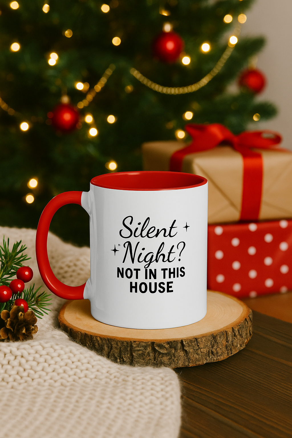 Silent Night? Not In This House – Funny Christmas Mug, Humorous Holiday Coffee Cup, Sarcastic Gift for Parents, Friends & Coworkers