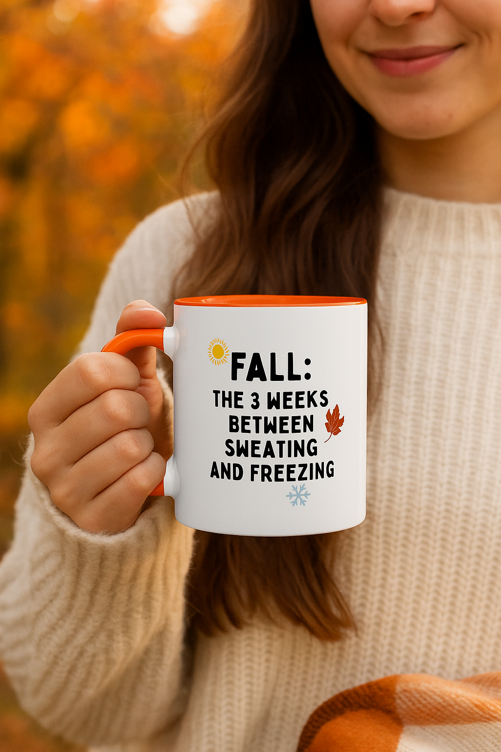 Funny Fall Mug – “3 Weeks Between Sweating & Freezing” | Sarcastic Coffee Cup