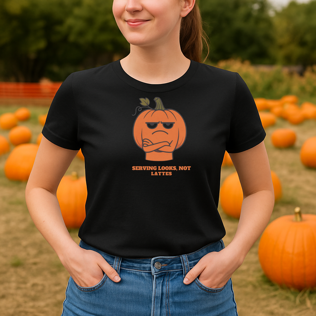Serving Looks, Not Lattes T-shirt, Unisex Graphic Tee, Fall Festival Apparel, Funny Pumpkin Shirt