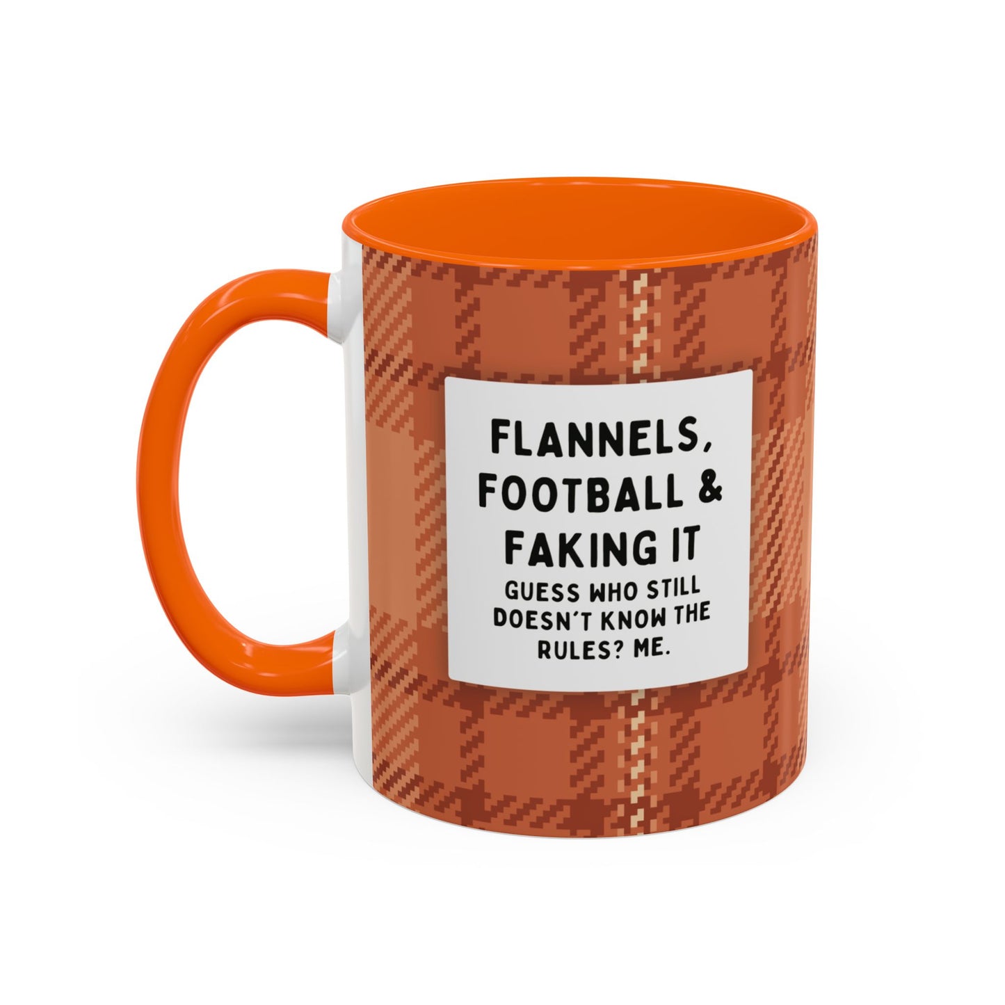 Flannels Football & Faking It Mug, Funny Fall Coffee Cup, Sarcastic Football Gift, Game Day Mug, Autumn Plaid Coffee Mug