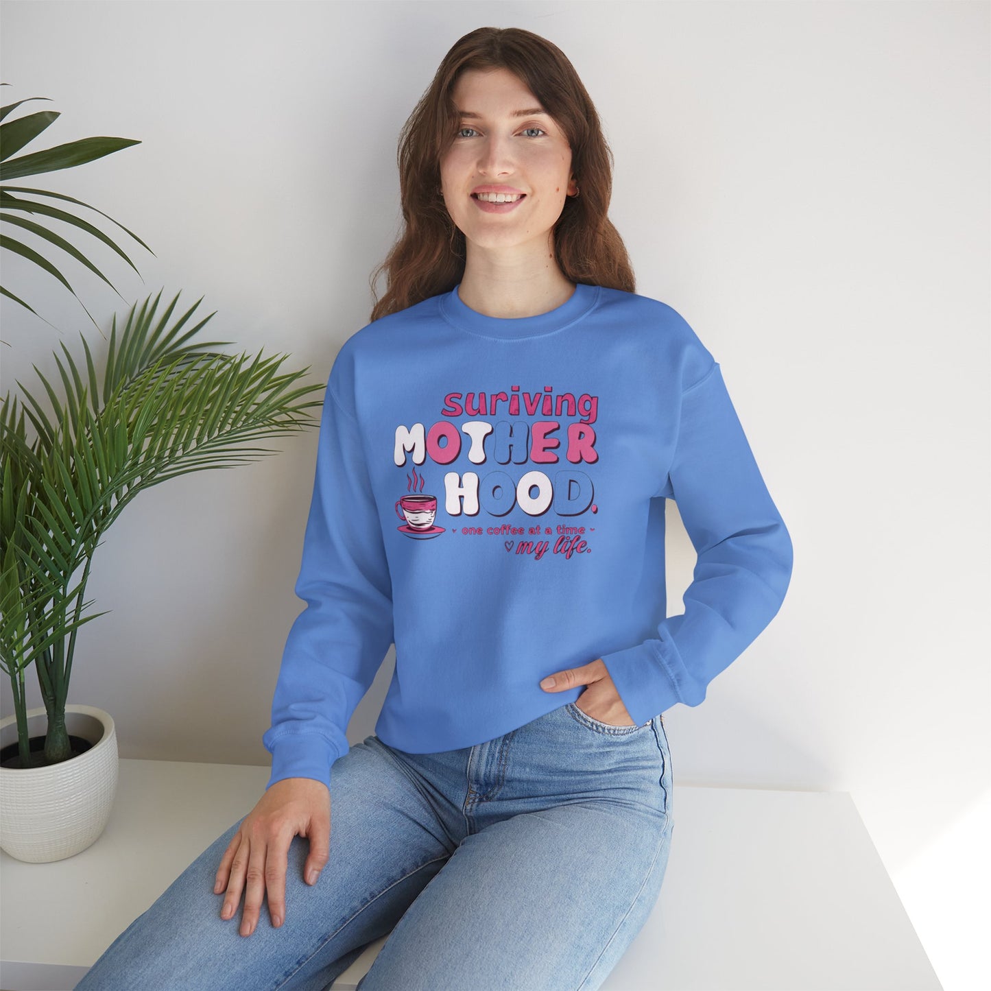 Surviving Motherhood Sweatshirt | Funny Mom Coffee Crewneck | Sarcastic Mother’s Day Gift