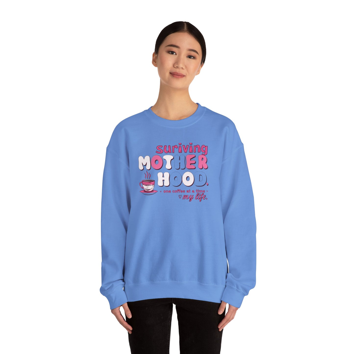 Surviving Motherhood Sweatshirt | Funny Mom Coffee Crewneck | Sarcastic Mother’s Day Gift