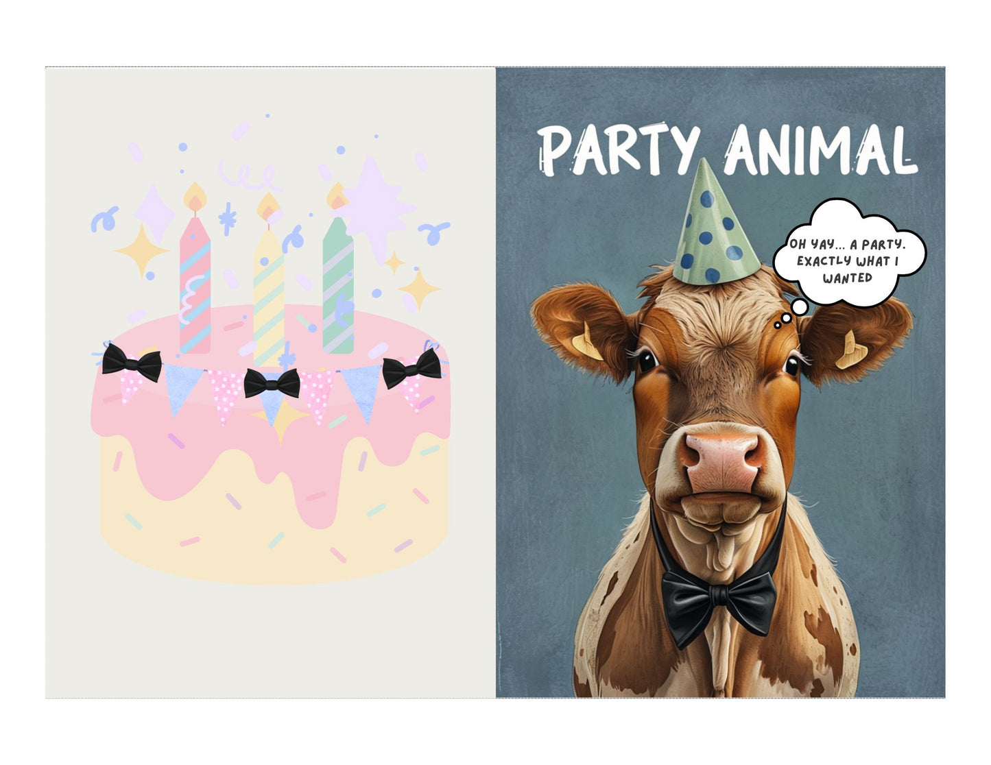 Custom Flat Cow Birthday Card | Minimal Funny Farm Animal Humor | Party Lovers Printable Download | Unique & Quirky Greeting Card Template
