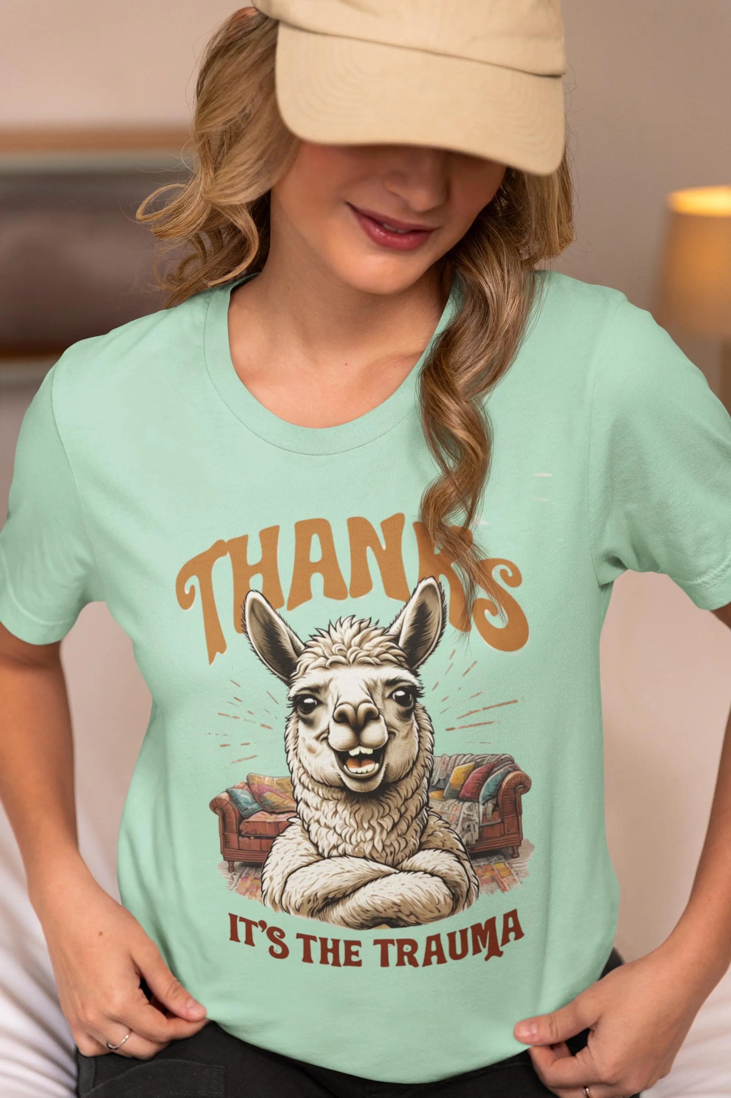 Thanks Its the Trauma Llama T-Shirt  Funny Therapy Humor Tee  Sarcastic Mental Health Gift  Unisex Bella+Canvas 3001  Gift for Overthinkers