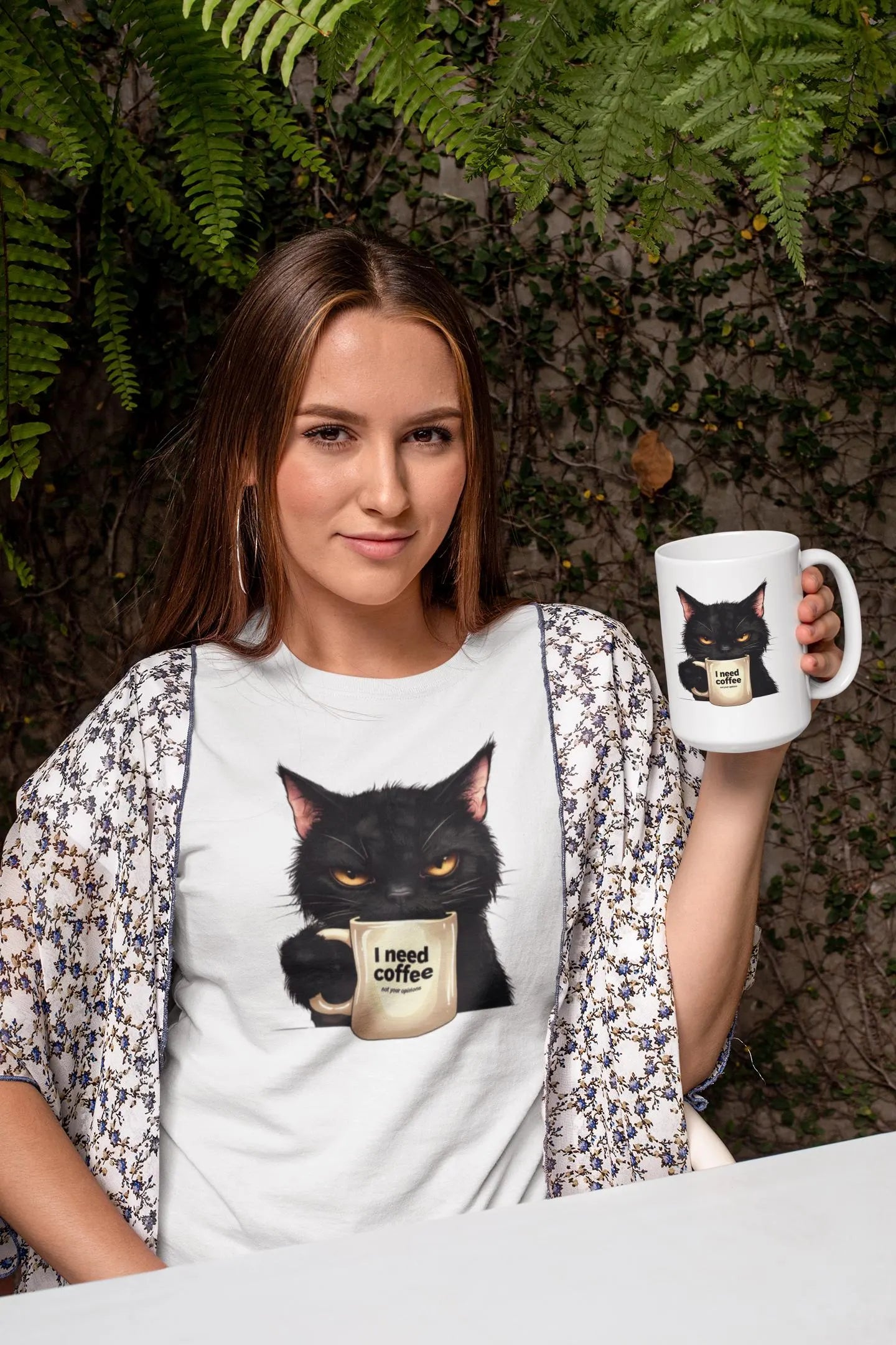 I Need Coffee Not Your Opinions Grumpy Black Cat Mug  Funny Coffee Lover Gift  Sarcastic Cat Owner Cup  Morning Mood Mug  15oz