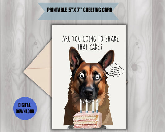 Hilarious German Shepherd Birthday Card | Printable Digital Download for Dog Lovers Pet Owners | Custom Funny Party Greeting Card Template