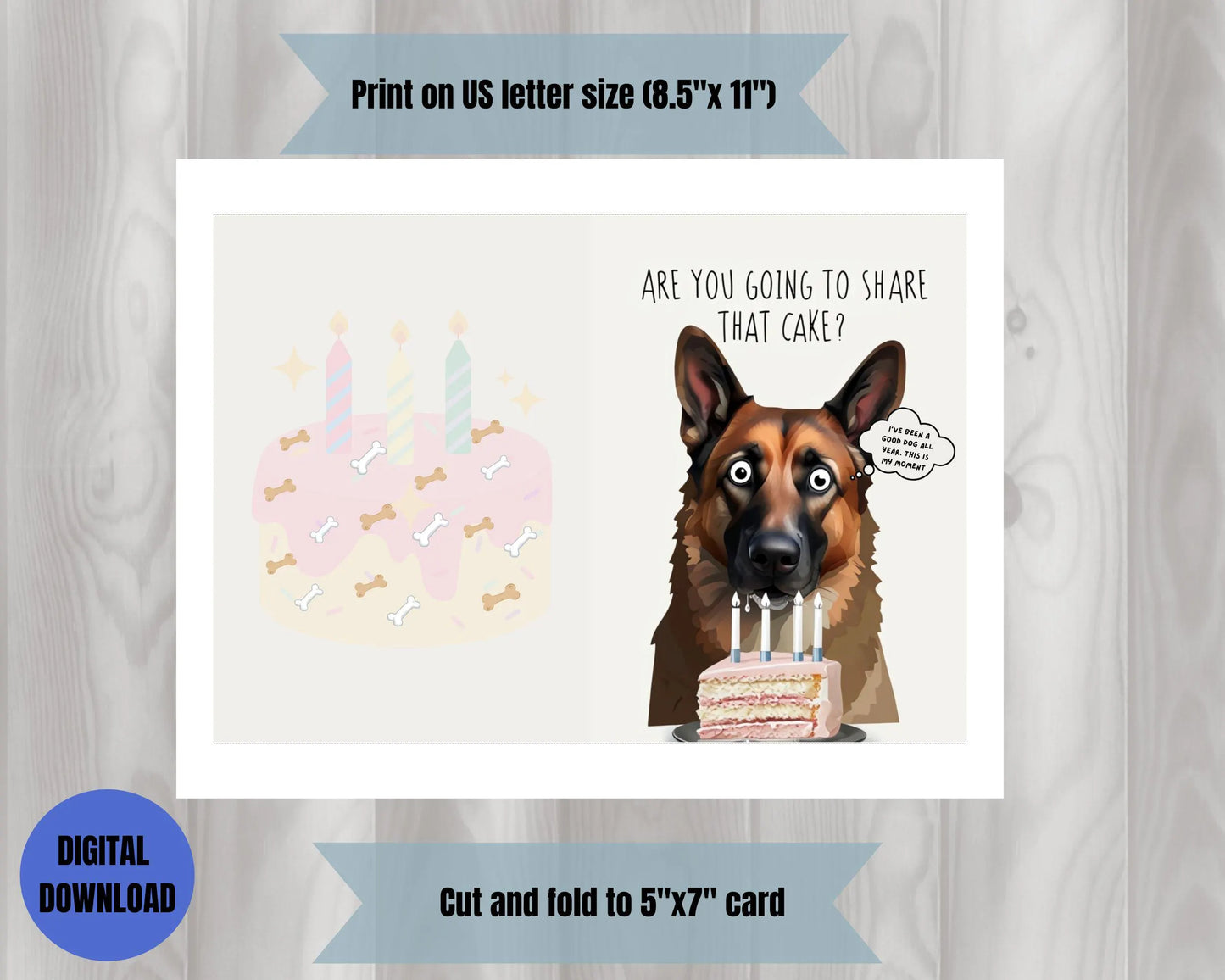 Hilarious German Shepherd Birthday Card | Printable Digital Download for Dog Lovers Pet Owners | Custom Funny Party Greeting Card Template