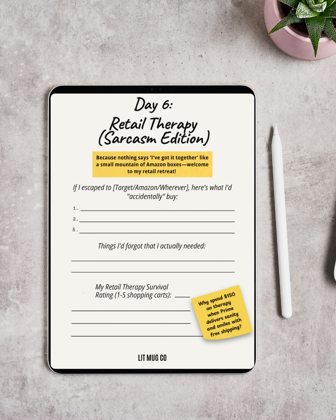 Sarcastic Therapy Workbook | 30-Day Funny Self-Care Journal (Printable + Fillable PDF)