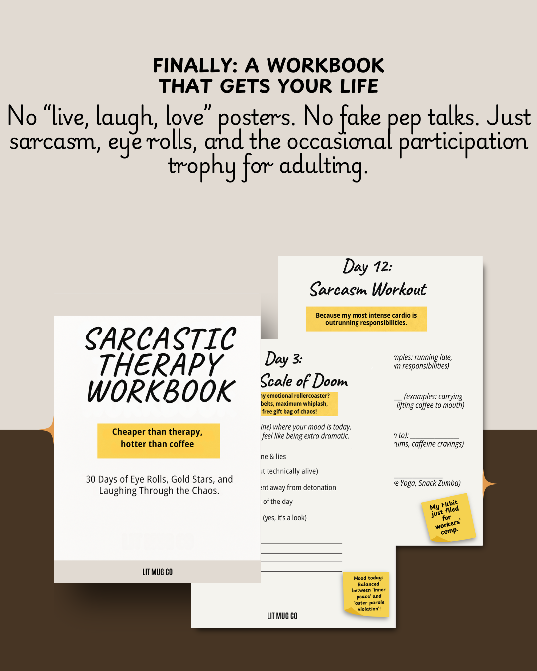 Sarcastic Therapy Workbook | 30-Day Funny Self-Care Journal (Printable + Fillable PDF)